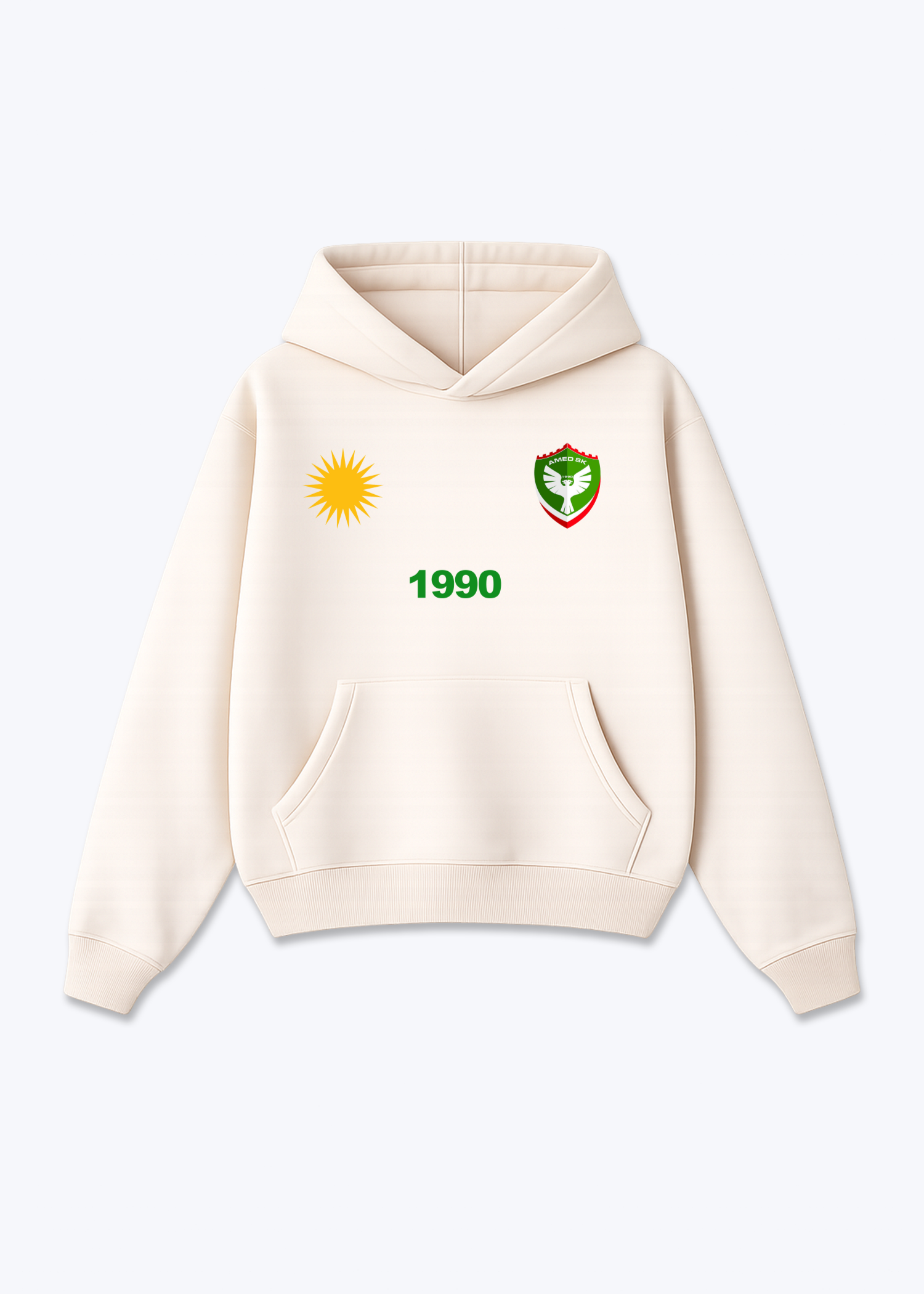 Amed SK 1990 Oversized Hoodie - Beige Front (Designed)