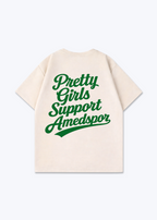 Pretty Girls support Amedspor Oversized Shirt - Beige Back (Designed)