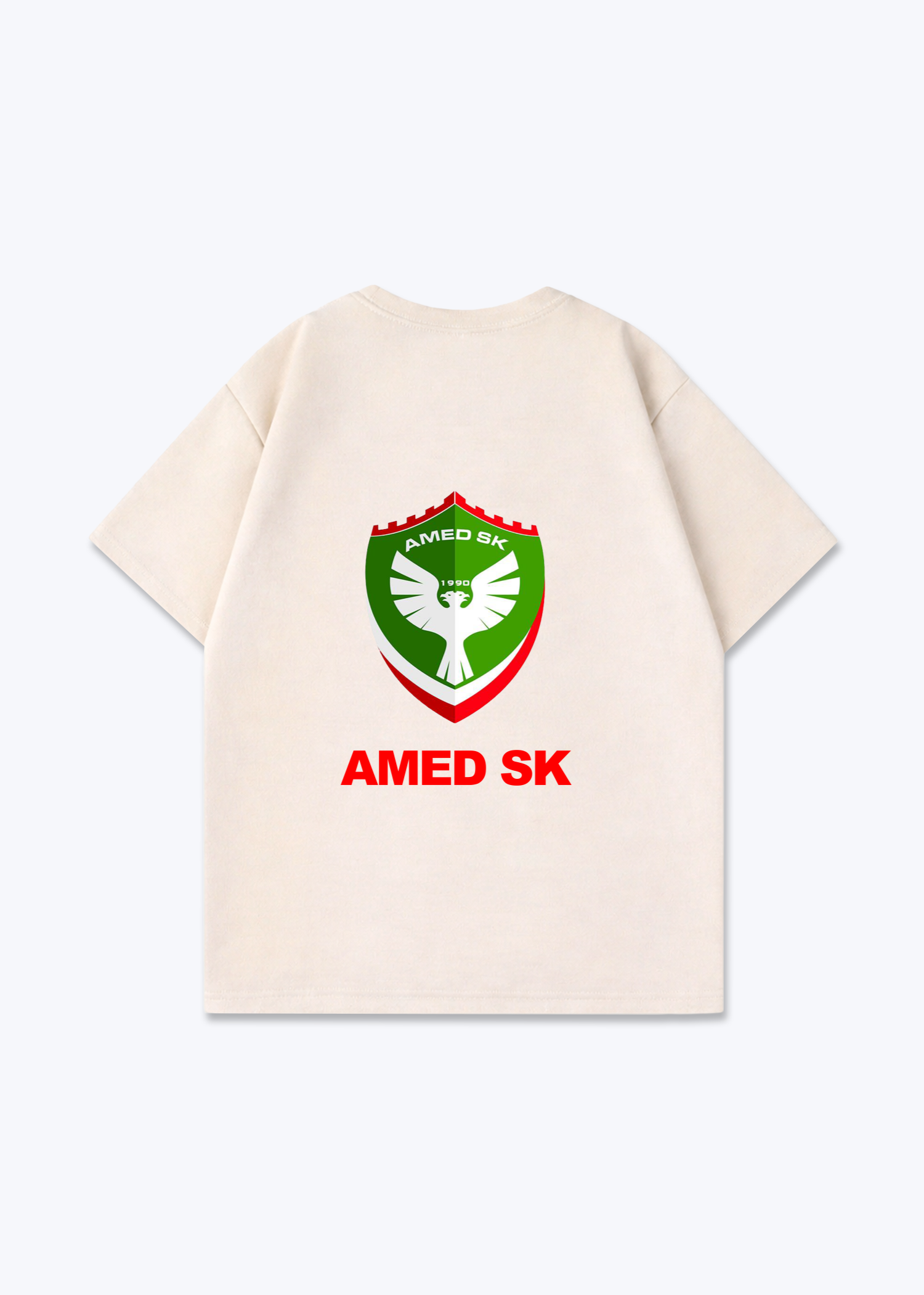 Amed SK logo Oversized Shirt - Beige Back (Designed)