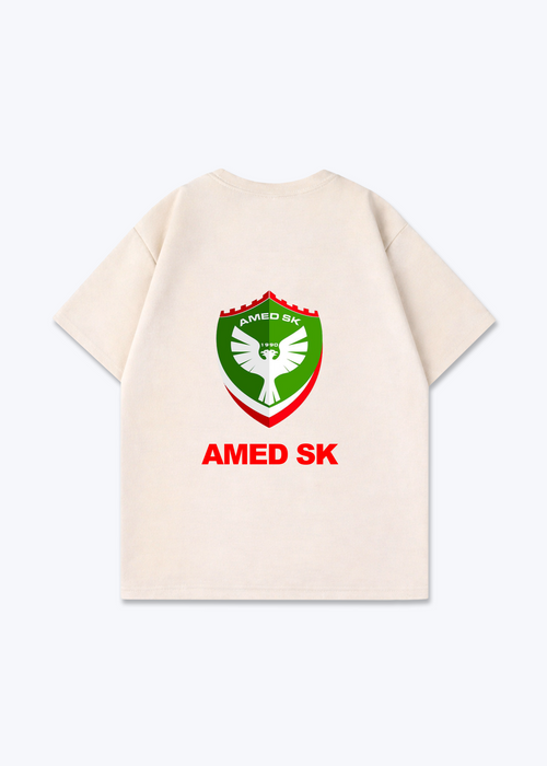 Amed SK logo Oversized Shirt - Beige Back (Designed)