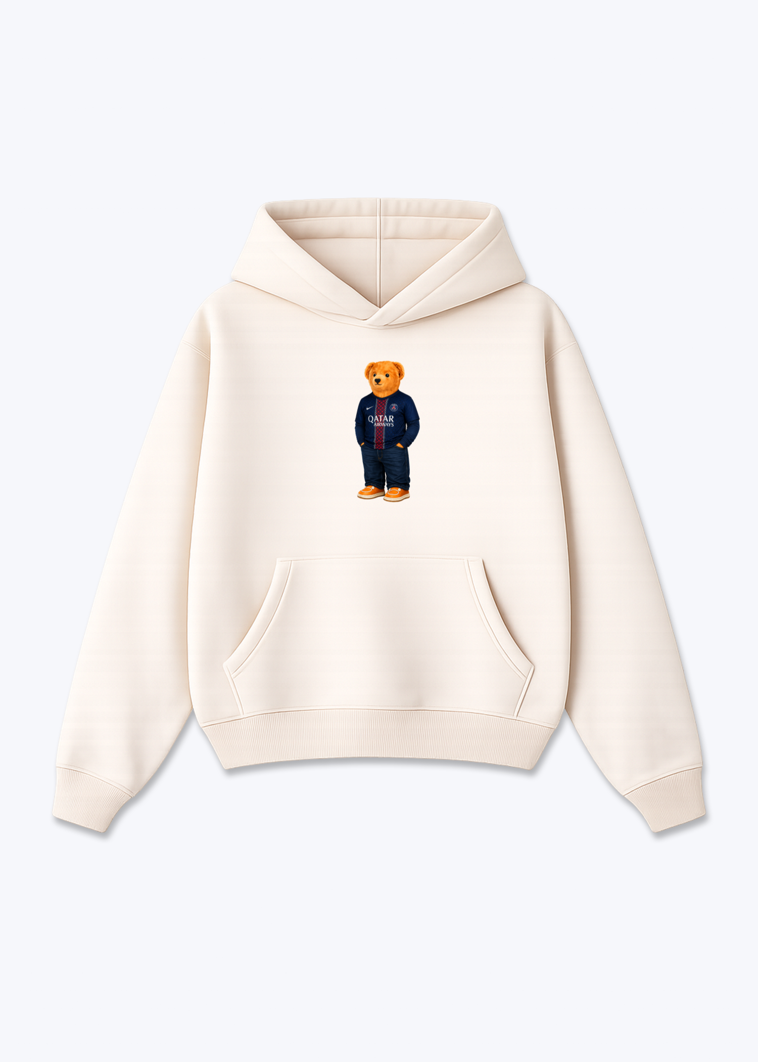 Paris Bär Oversized Hoodie - Beige Front (Designed)